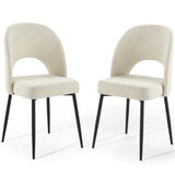 33.5" H Fabric Dining Side Chair in Black and Beige (Set of 2)