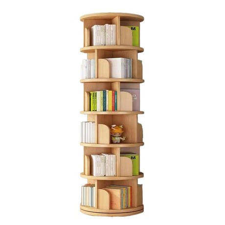 6 Tier Rotating Bookcase,360°Display Wood Round Bookshelf, Corner Bookshelf for Small