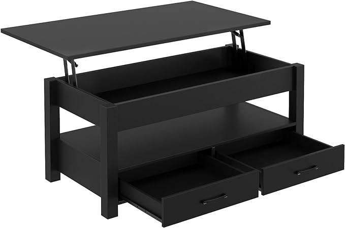 Coffee Table, Lift Top Coffee Table with Drawers and Hidden Compartment