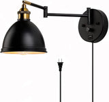 Swing Arm Wall Sconces, Plug-in Wall lamp,Bedroom Wall lamp ， White Fabric Shade