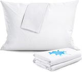 100% Waterproof Pillow Protectors with Zipper, 600 Thread-Count 100% Cotton Pillow Covers, Soft