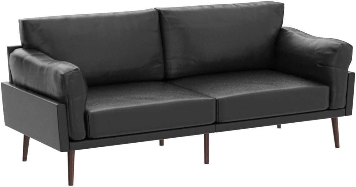 Black Upholstered Sofa, Faux Leather Sofa Couch, 72 Inch Black Couch for Living Room