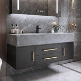 Modern 39" Black Floating Bathroom Vanity Set Stone Top Wall Mounted Bathroom Cabinet