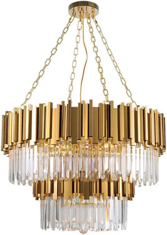 Gold Double Round Crystal Chandelier, Adjustable Golden Ceiling Light 13 Lights Modern