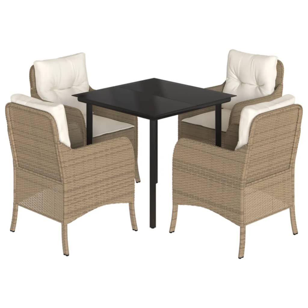 Outdoor Dining - 5 Piece Patio Dining Set with Cushions, Durable Rattan, Beige Color