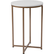 Hampstead Collection End Table - Modern White Finish End Table - Crisscross Brushed Gold Frame