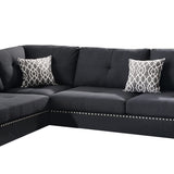 Polyfiber Sectional Sofa with Ottoman and Pillows, Black