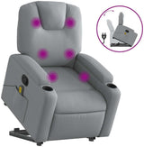 Fabric Stand Up Massage Recliner Chair - Power Lift, Manual Recline, Vibration Massage, Cup Holders, Light Gray