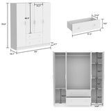 Wardrobe Armoire with Mirror, 5-Tier Shelves, 2 Drawers, 2 Hanging Rods and 4 Doors