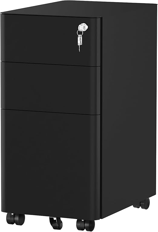 3-Drawer Metal Filing Cabinet Office Drawers with Keys, Compact Slim Portable File