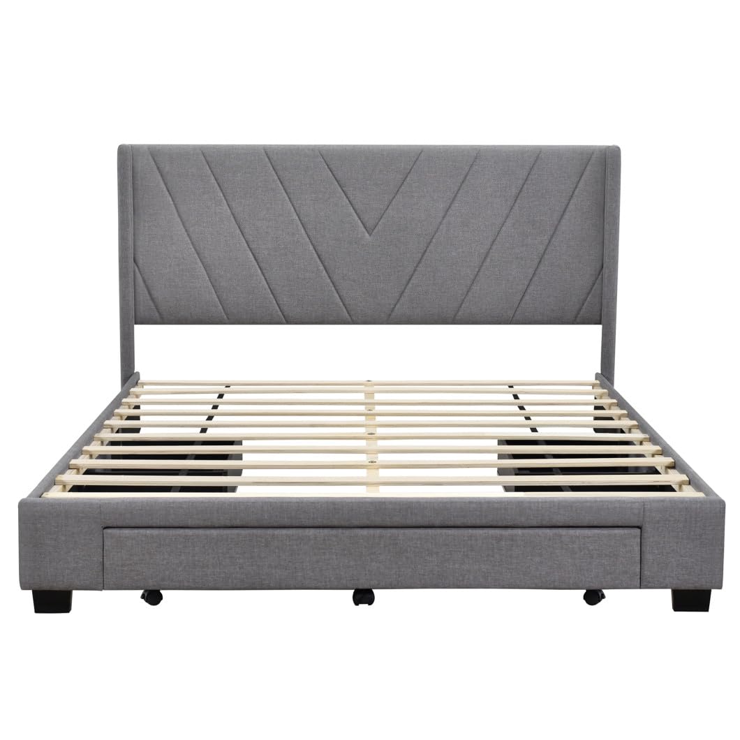 Queen Size Platform Bed with 3 Drawers,
