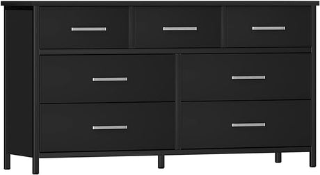 7 Drawer Dresser for Bedroom, Industrial Wood Storage Dressers & Chests of Drawers with Sturdy Steel Frame, Storage Organizer for Bedroom Office Wood, Walnut