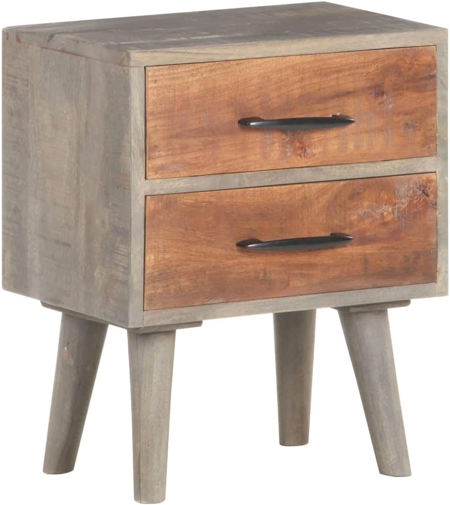 Solid Wood Bedside Cabinet - Rustic Gray Nightstand for Small Bedroom