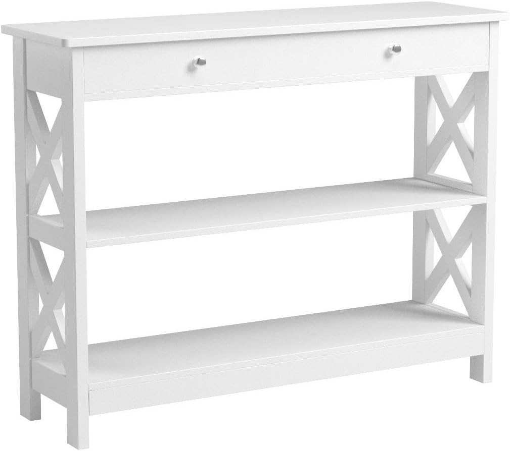 Console Table with Drawer, 3-Tier Entryway Table with Storage Shelves,