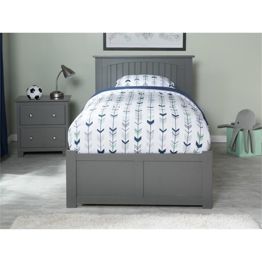 BOWERY HILL Twin XL Solid Wood Bed with Twin XL Trundle in Grey