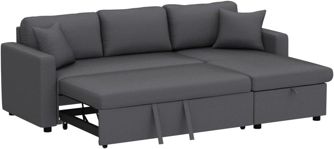 87.4'' Reversible Sleeper Sectional Sofa Couch with Pull-Out Sleeper Bed, L-Shape 3-Seater Convertible Corner