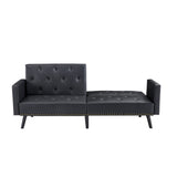 Black Futon Sofa Bed, Faux Leather Futon Couch with Armrest, Black Sofa Bed Couch