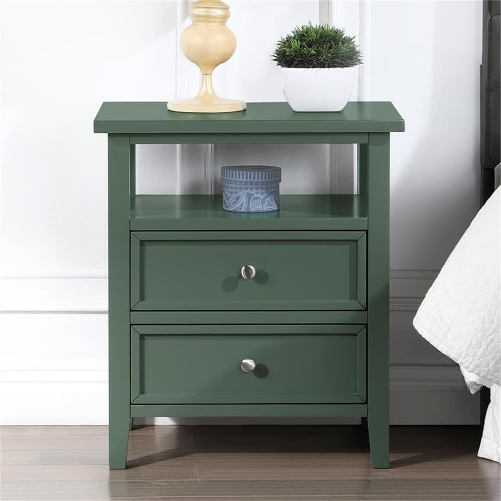 Walker Vintage Green Wood 2-Drawer Nightstand