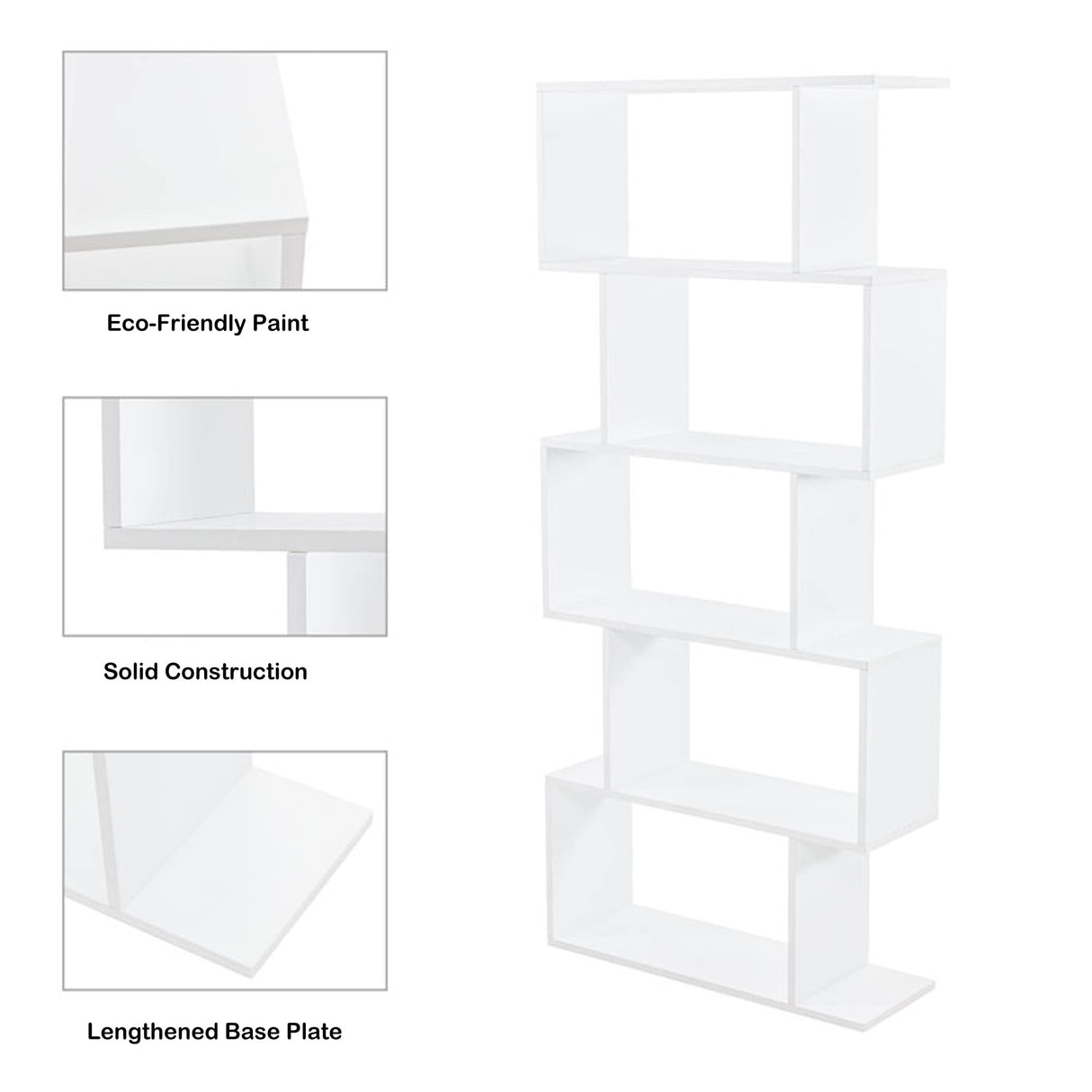 5-Tier Geometric Bookcase, Freestanding S Shaped Bookshelf, Modern Multifunctional Display Shelves