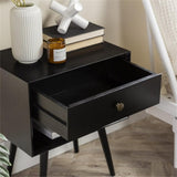 Ella Mid Century Modern 1 Drawer Solid Wood Nightstand, 1 Pack, Black