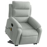 vidaXL Stand Up Light Gray Velvet Massage Recliner - Electric Power Lift Armchair with Manual Recline, 6-Point Vibration, Side Pocket, Comfy Seat