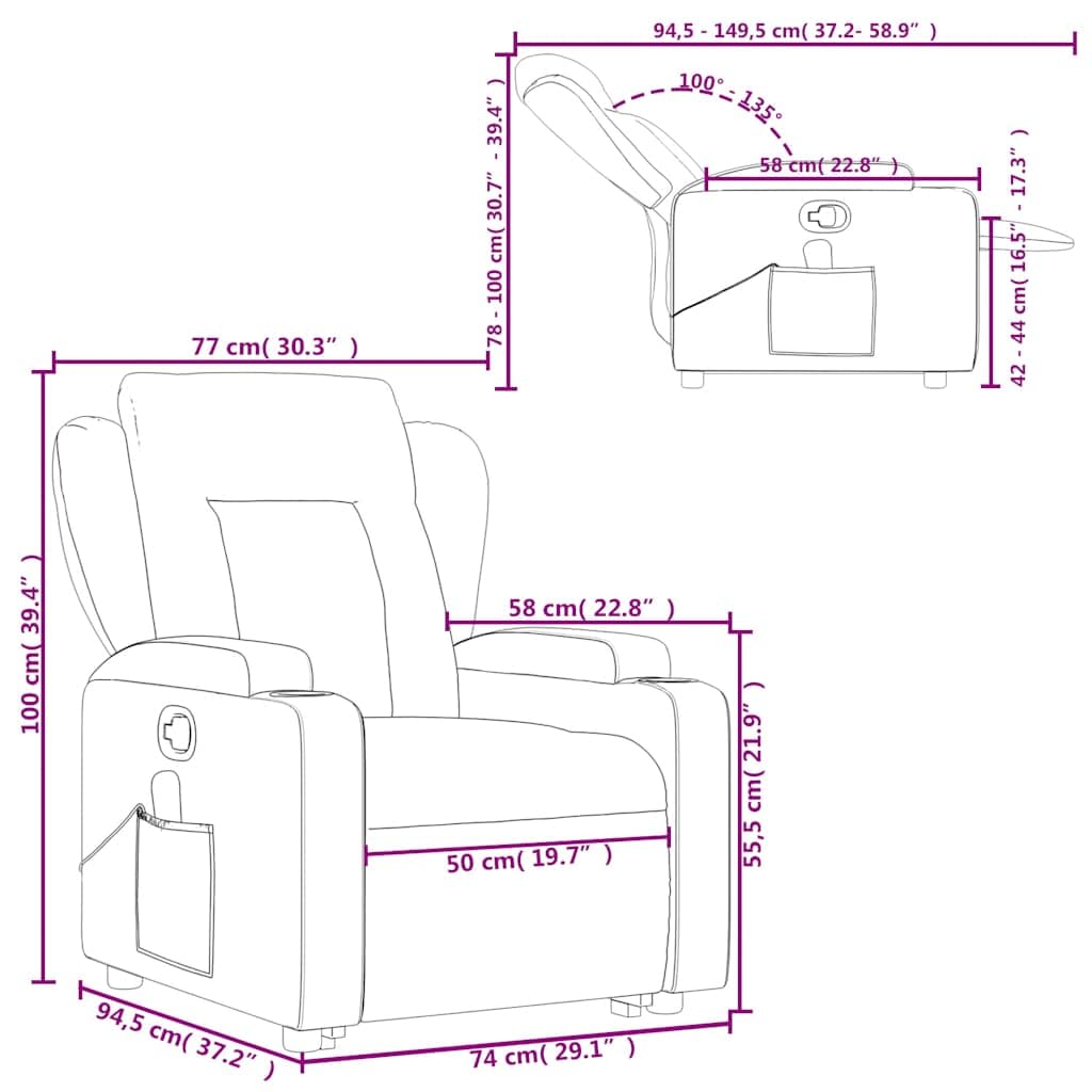 Massage Recliner Chair - Power Lift Armchair, Manual Tilt up to 135°, Vibration Massage, Cup Holders, Fabric, Dark Gray