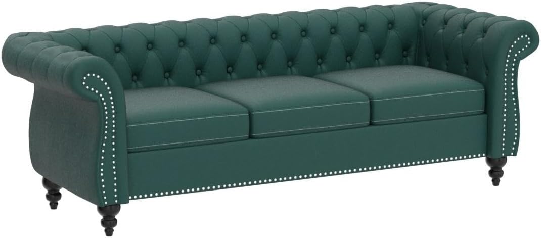 Chesterfield Classic Sofa, Modern Velvet 3 Seater Sofa, Upholstered Tufted Back Settee