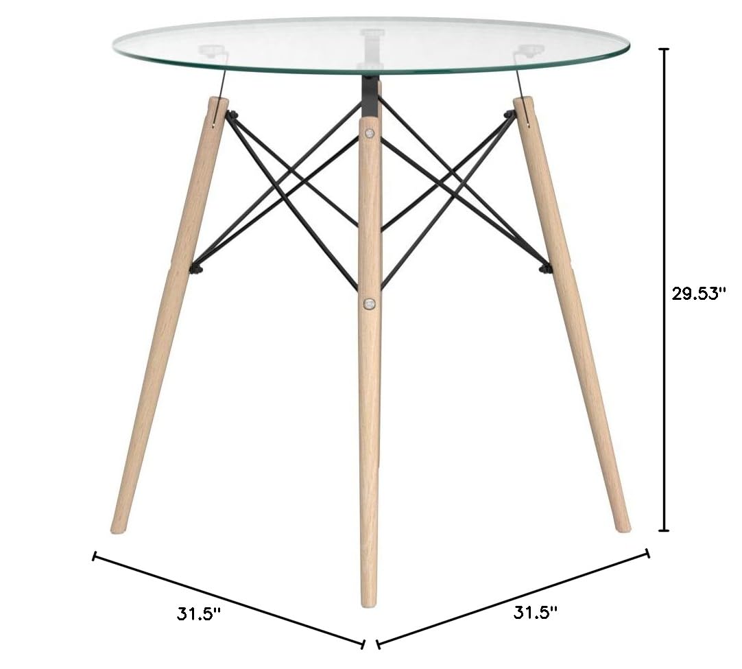 Clear Glass Dining Table,Modern Round Coffee Table with Wood Legs for Kitchen Dining Room and Living Room,