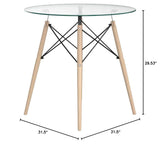 Clear Glass Dining Table,Modern Round Coffee Table with Wood Legs for Kitchen Dining Room and Living Room,