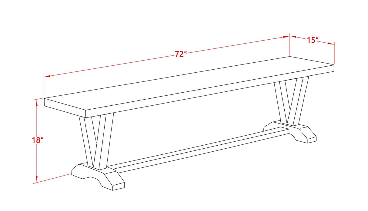 V-Style Dining Bench with Wooden Seat, 72x15x18 Inch, VB777