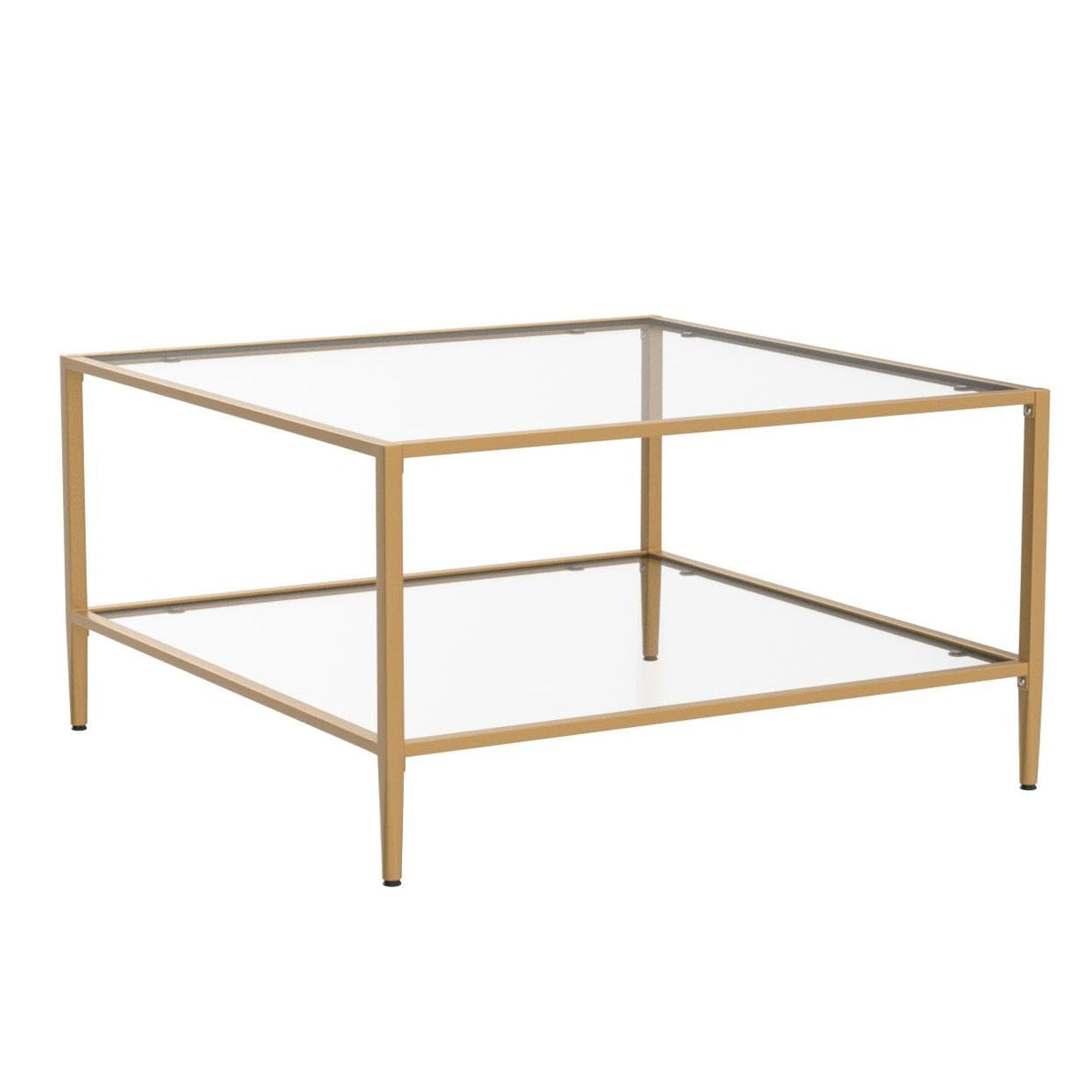 32” Square Glass Coffee Table, Large 2-Tier Accent Furniture for Living Room