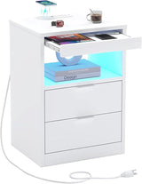 ED Nightstand White Nightstand with Wireless Charging Station 2 Drawers