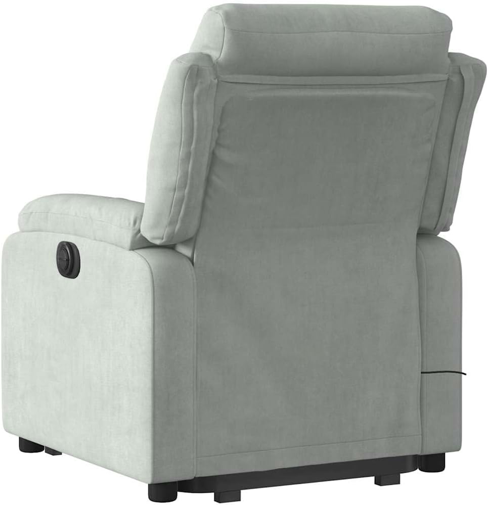 vidaXL Stand Up Light Gray Velvet Massage Recliner - Electric Power Lift Armchair with Manual Recline, 6-Point Vibration, Side Pocket, Comfy Seat