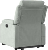 vidaXL Stand Up Light Gray Velvet Massage Recliner - Electric Power Lift Armchair with Manual Recline, 6-Point Vibration, Side Pocket, Comfy Seat