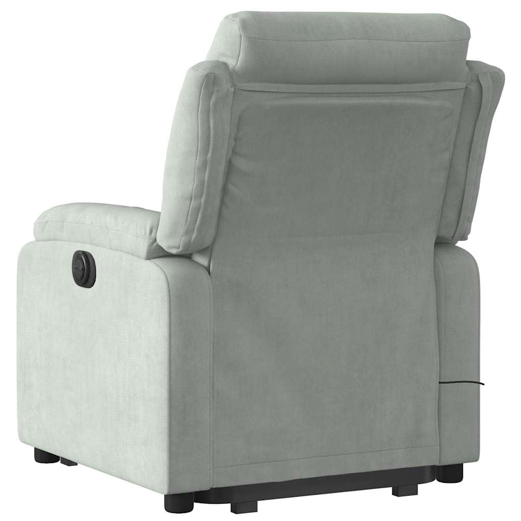 vidaXL Stand Up Light Gray Velvet Massage Recliner - Electric Power Lift Armchair with Manual Recline, 6-Point Vibration, Side Pocket, Comfy Seat