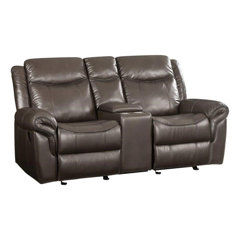 Motion Loveseat with Console and USB Port in Brown Leather Aire