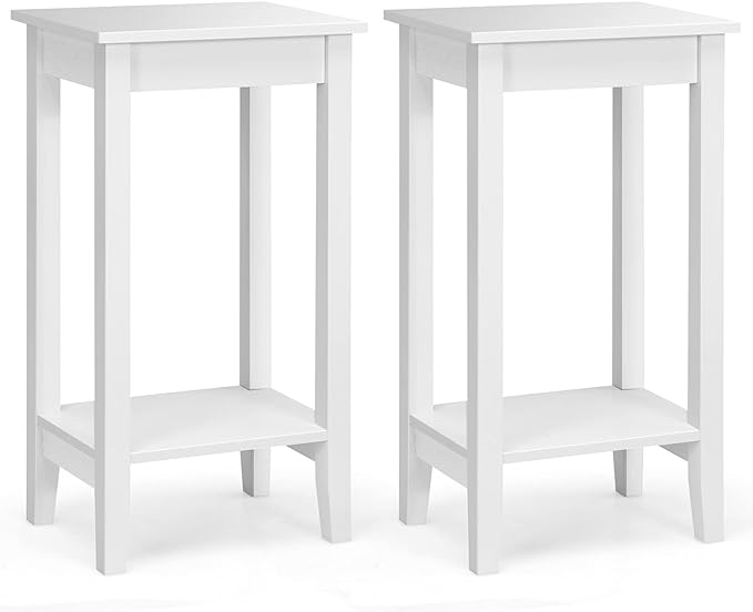 2-Tier End Table Tall Nightstand, Simple Design Sofa Bedside Table