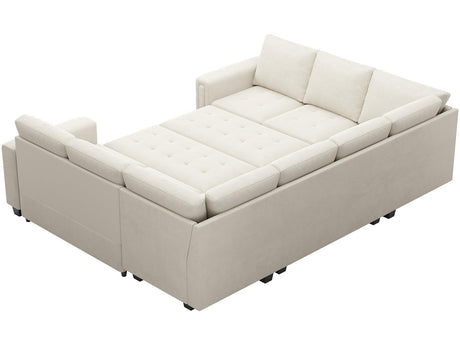 Belffin Modular Sectional Sleeper Sofa with Pull Out Couch Bed Oversized U Shaped Sectional Couches for Living Room Velvet Modular Sleeper Sofa Bed Beige