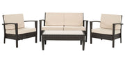 Outdoor Collection Piscataway Brown and Beige 4 Piece Wicker Patio Set, Linen Grey