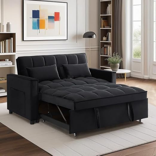 G 3-in-1 Convertible Loveseat Couch, Velvet 2-Seater Sofa with Pull-Out Sleeper