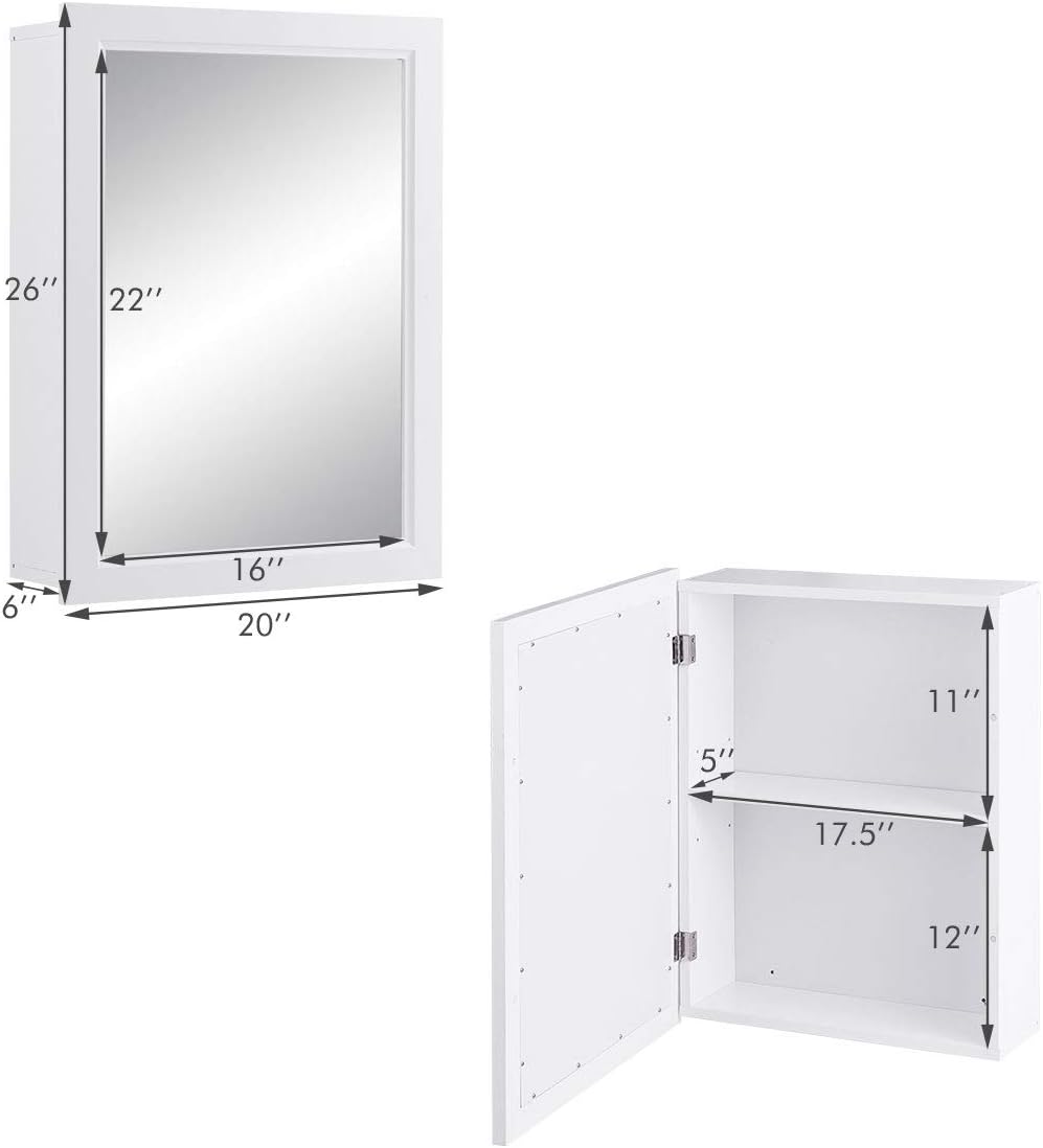 Mirror Medicine Cabinet with a Single Door and an Inner Adjustable Shelf