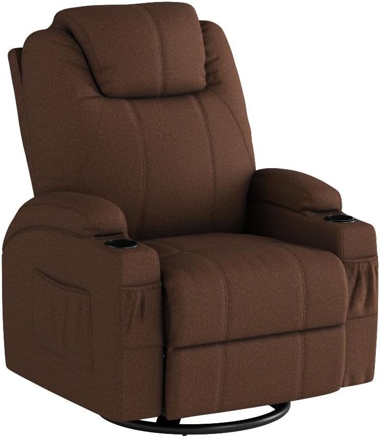 Massage Recliner Chair Heated Rocker Recliner Living Room Chair Home Theater Lounge Seat with Cup Holder, Dark Brown