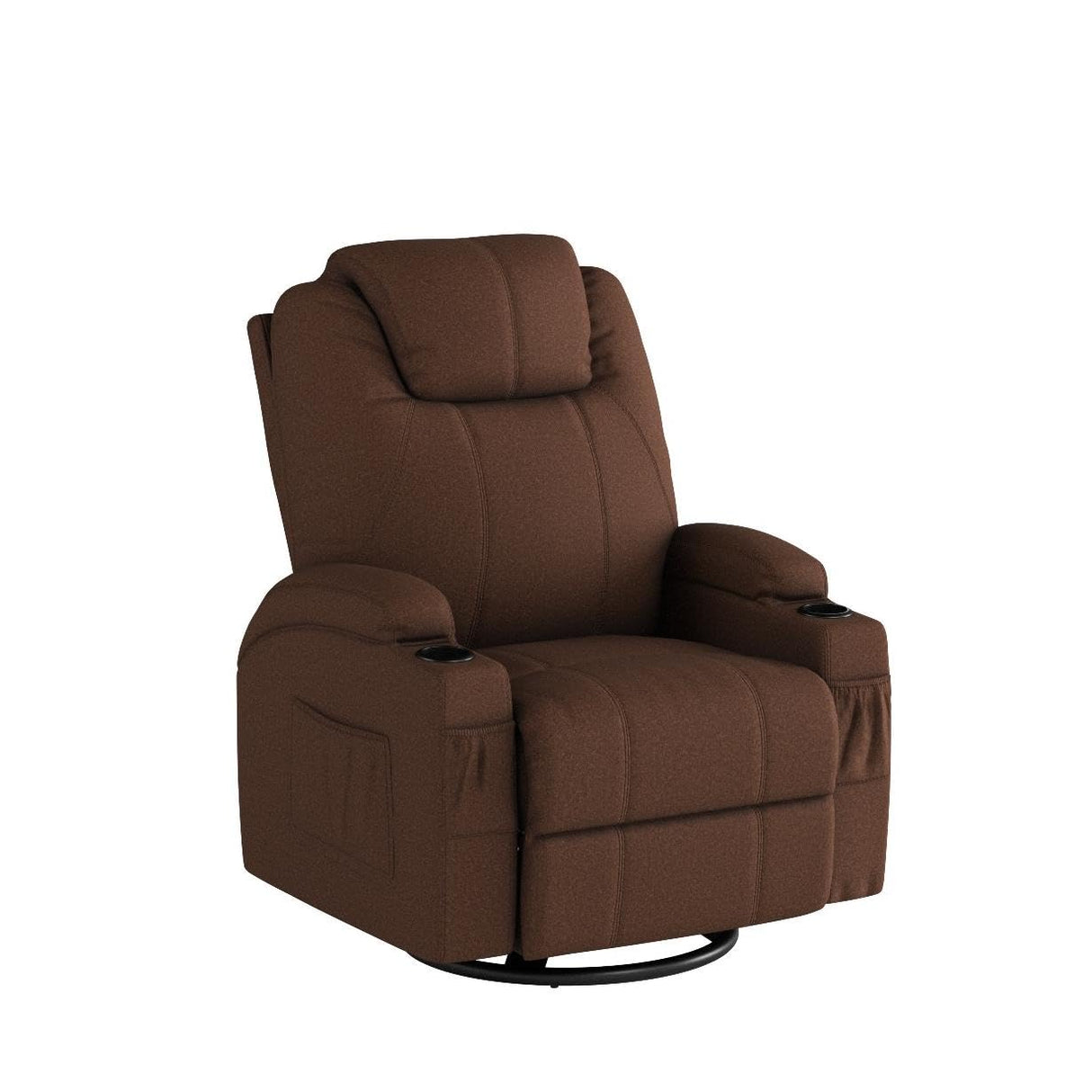 Massage Recliner Chair Heated Rocker Recliner Living Room Chair Home Theater Lounge Seat with Cup Holder, Dark Brown