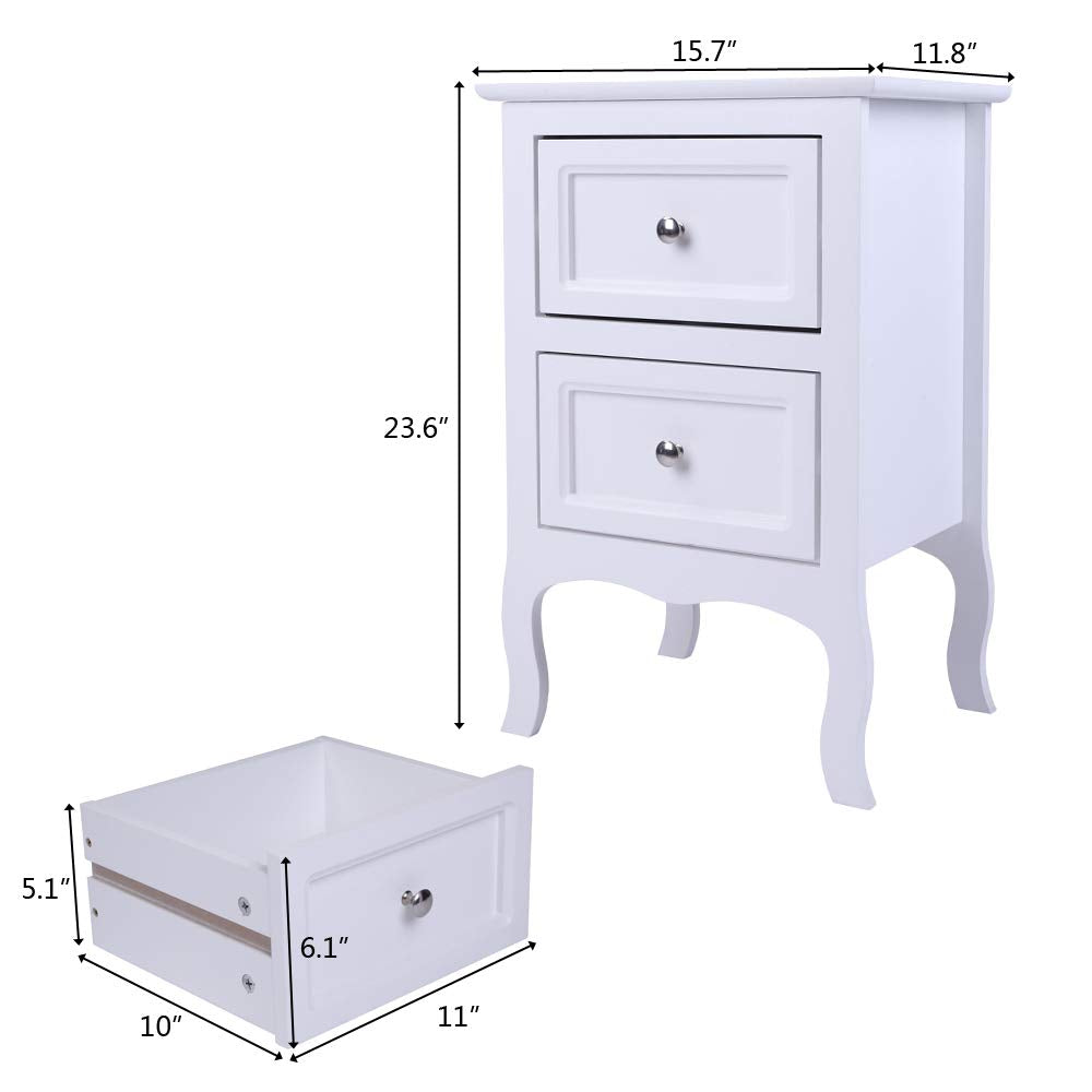 White Nightstand Set of 2. Farmhouse End Side Table Set of 2 Bedside Nightstands Chest