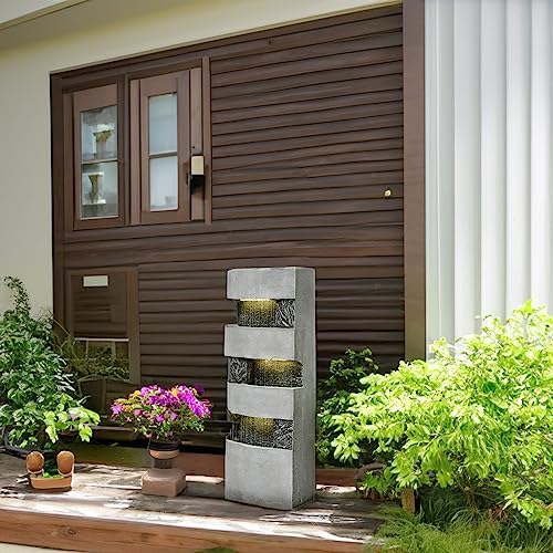 4 Tier Outdoor Water Fountain Garden - Rainfall Patio Fountains 40"H Waterfall