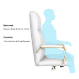 Executive Office Chair, White Leather Office Chair with Arms and Wheels