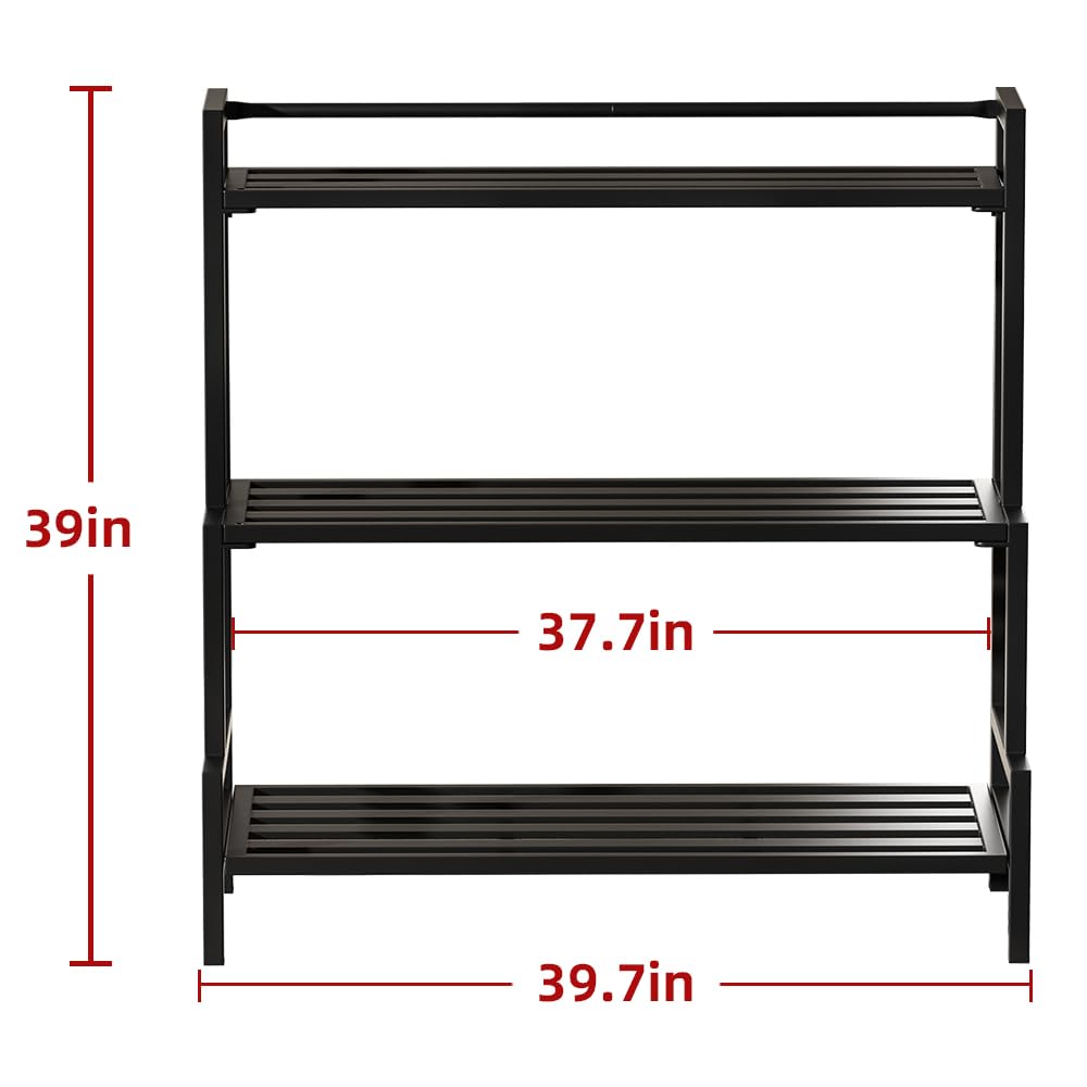 DHYGOTFUR Versatile 3-Tier Metal Plant Stand, Waterproof and Rust-resistant, Heavy-duty Flower Pot Holder for Indoor/Outdoor Use - Adds Elegance to Garden and Home Decor, Black