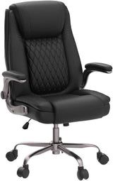 High Back Ergonomic Office Chair with Adjustable Lumbar Support, Ergonomic Home Office Desk Chair w/Wheels PU Leather Computer Chair Executive Office Chair with Flip-Up Arms(Black)