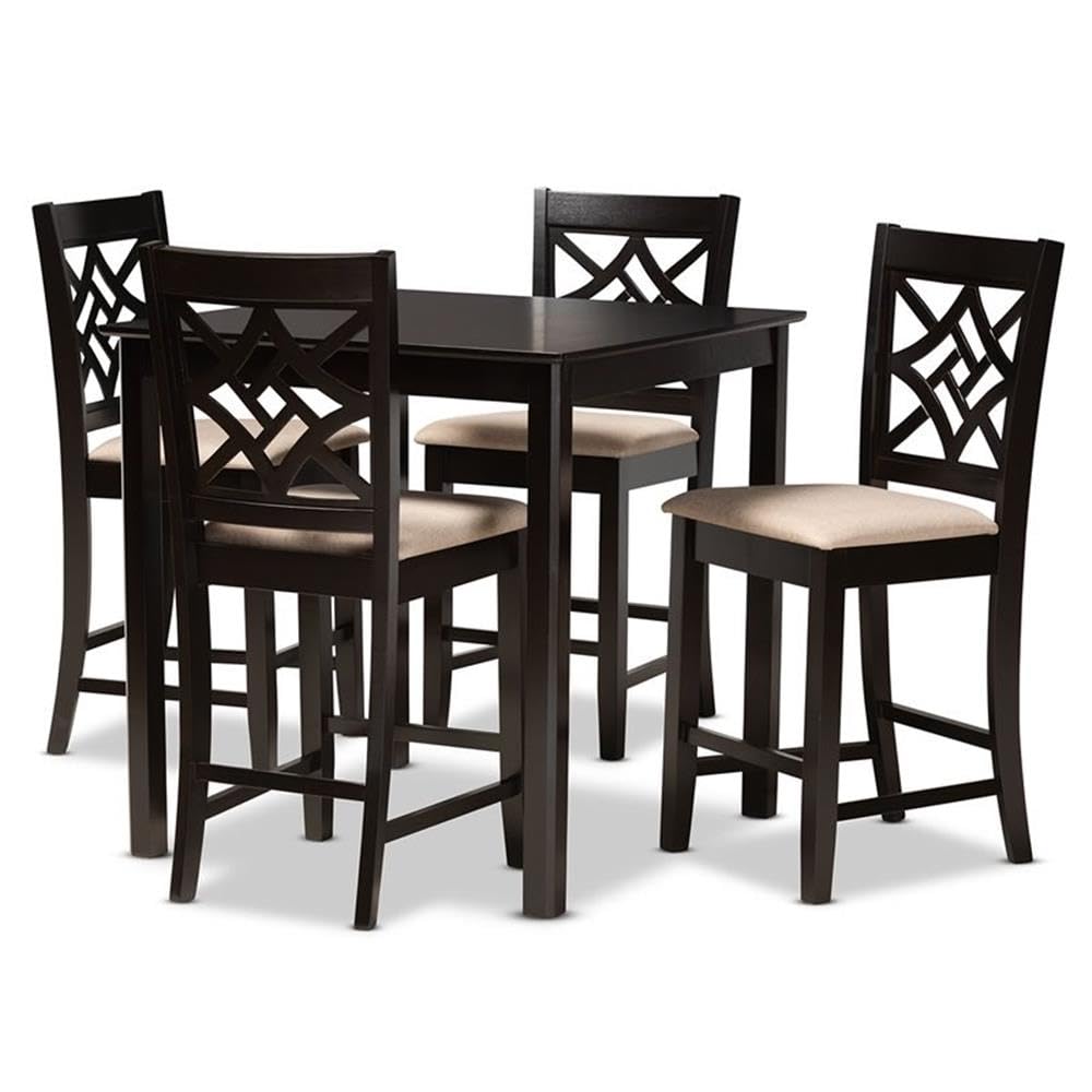Nicolette Modern and Contemporary Sand Fabric Upholstered and Dark Brown Finished