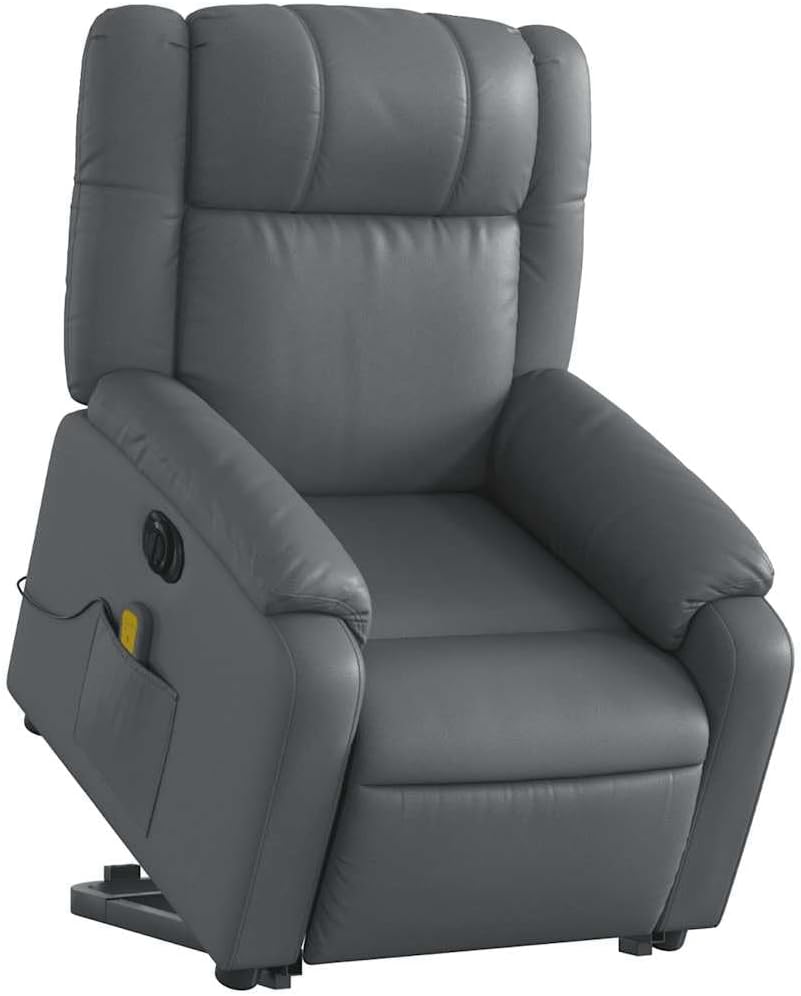 Massage Recliner Chair - Armchair Gray Faux Leather with Lift and Recline Functions - Comfortable Reclining Seating for Living Room